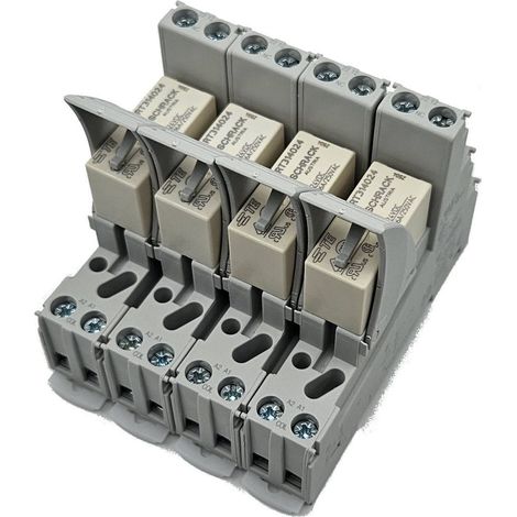 Juego de 4 módulos de relé para carril DIN: bobina de relé de 24 V CC, contacto conmutador AgNi de 16 A y 250 V CA. (1/2)