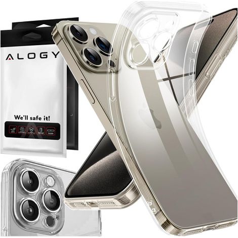 Custodia per iPhone 15 Pro in silicone trasparente con protezione per la fotocamera e copertura per l'obiettivo. Alogy Slim + Vetro (1/5)