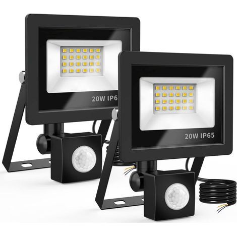 Projecteur LED extérieur 20W – Détecteur de mouvement jusqu'à 12m – IP65 étanche – Lumière 6500K – Pack de 2 pour jardins et garages (1/4)