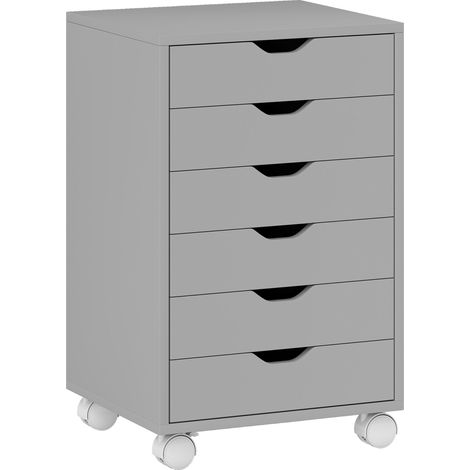 HOMCOM cajonera escritorio, archivador móvil con 6 cajones, ruedas, guías deslizantes silenciosas, para oficina, casa, gris