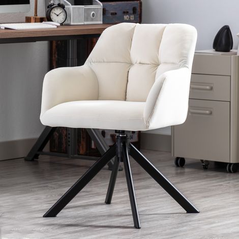 Wahson Bürostuhl drehbar aus Samt,Schreibtischstuhl ohne Rollen mit dicke Rückenlehne, Homeoffice Stuhl Bürosessel für Home Office Gaming & Wohnzimmer, Beige (1/5)