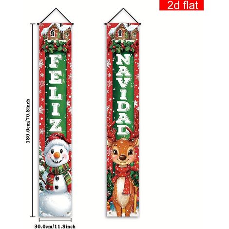 Bannière décorative à carreaux avec le Père Noël et un nouveau couplet de Noël 2026 - 180 x 30 cm - SDJDL-6