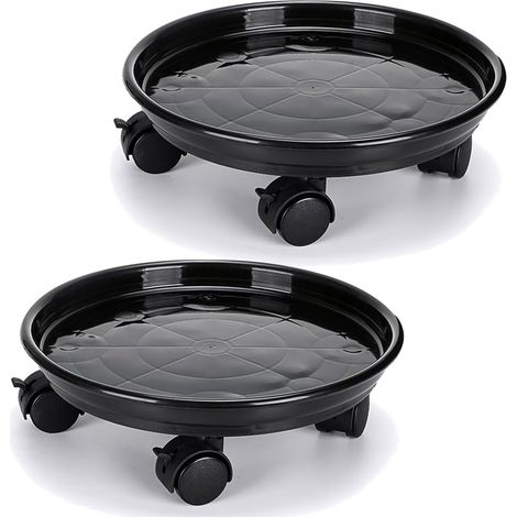 2 Pcs Support de Pot de Fleurs à Roues, 33cm Support Roulant Plantes, Support pour Plante, capacité de Charge 56kg (Noir) (1/5)