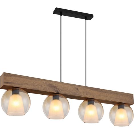 Globo Barry I Suspension de bar, abat-jour en verre ambré noir mat, 4 ampoules E27