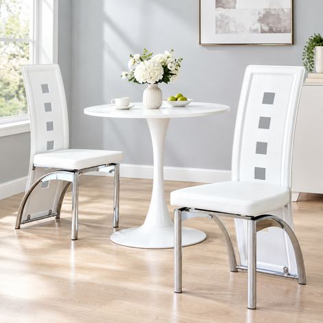 Pack de 2 sillas de comedor 102,5 cm PU blanco y metal plateado DESVIAE (1/5)