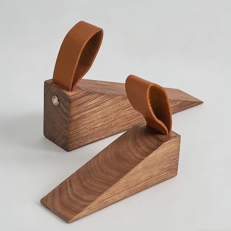 Lot de 2 butées de porte en bois massif, cales de porte surélevées et créatives anti-claquement pour chambre, protection de porte amovible en bois anti-collision (LGL), 2 pièces en noyer noir (1/5)