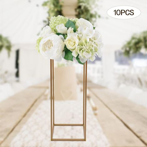 Lot de 10 supports de fleurs de mariage en métal doré - Support pour plantes - Support pour plantes - Support de colonne en vases géométriques - Vase à fleurs pour fête de mariage