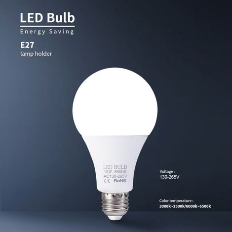 Ampoules LED 18 W, culot E27, lumière blanche 6000-6500 K, haute luminosité, pour chambre et salon, 130-265 V (1/5)