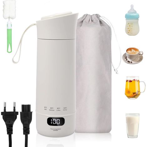 Bouilloire Électrique de Voyage 400 ml, Mini Bouilloire Portable, Tasse à Eau en Acier Inoxydable 304 avec 4 Niveaux de Température Réglables, Arrêt Automatique pour Thé et Café (1/5)