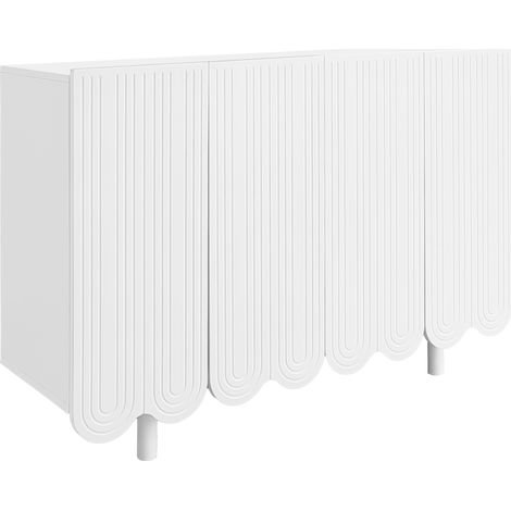 Aparador blanco de MDF de 120 cm con 4 puertas, relieves en forma de gota, baldas interiores y bisagras de cierre suave, ideal para salón moderno  CHICFURN (1/5)