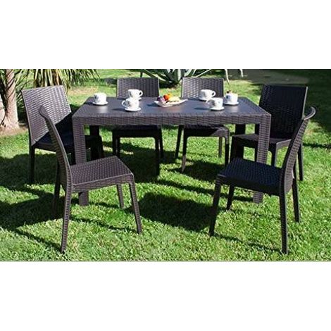 Set Garden Tavolo 140x80 cm con 6 Sedie impilabili resina da Giardino Antracite (1/3)