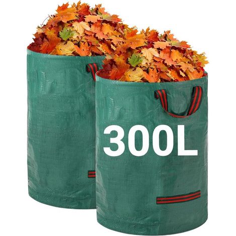 Sacs à Déchets de Jardin Robustes 300Lx2 Sacs de Jardin Réutilisables avec Poignées Pliables et Réutilisables Tissu Industriel pour Feuilles Déchets Débris