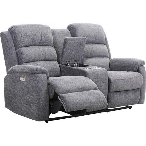 Divano relax elettrico 2 posti con ripiano in tessuto Antracite - NEVERS