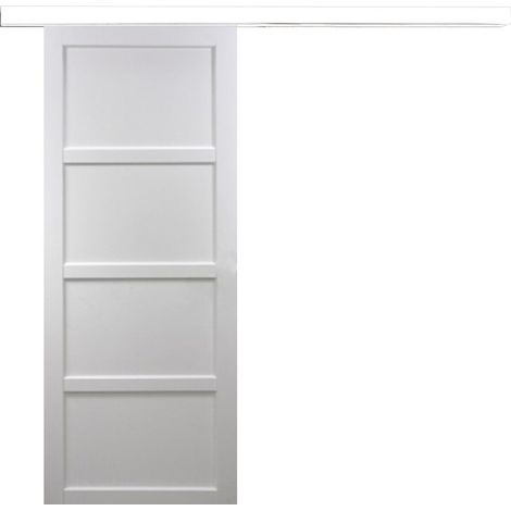 Porte Coulissante Tamera Blanc 4 Panneaux H204 X L73 Avec Rail Alu Bandeau Blanc