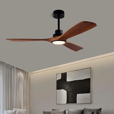 Ventilateur de Plafond LED 106 cm avec 3 Pales en Bois Massif, Télécommande, Moteur DC Réversible Silencieux, Éclairage LED 3 Couleurs, 6 Vitesses pour Intérieur et Terrasse (1/5)