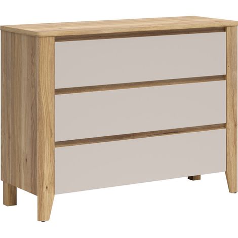 Commode 3 tiroirs meuble de rangement coloris Chêne mauvella/cachemire - Longueur 161 x Profondeur 42,5 x Hauteur 90 cm (1/5)