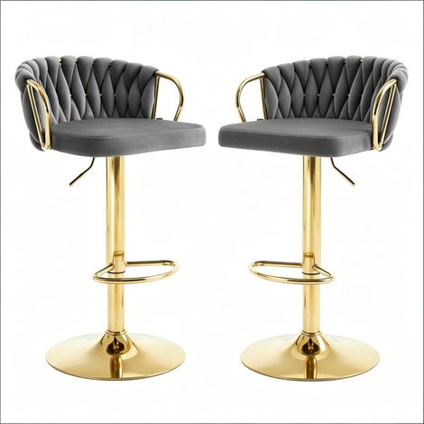 Lot de 2 Tabourets de Bar Chaise Cuisine Café Coussin Confortable 75x45x45cm