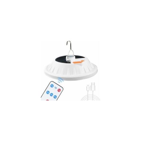 Lampe de camping solaire 120 LED avec télécommande, batterie rechargeable USB, lampe de camping à intensité variable, portable, étanche IPX7, adaptée pour les urgences, la randonnée, le jardin et le b