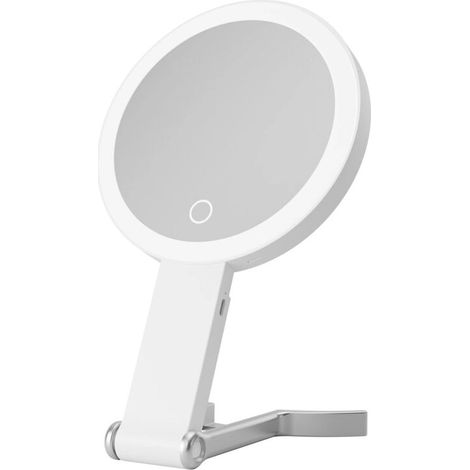 SABIR Miroir grossissant éclairé, miroir grossissant de voyage, double face 10x/1x 3 couleurs, éclairage rechargeable, pliable, à main, suspendu, de table, 3 façons d'utiliser le miroir, blanc (1/5)
