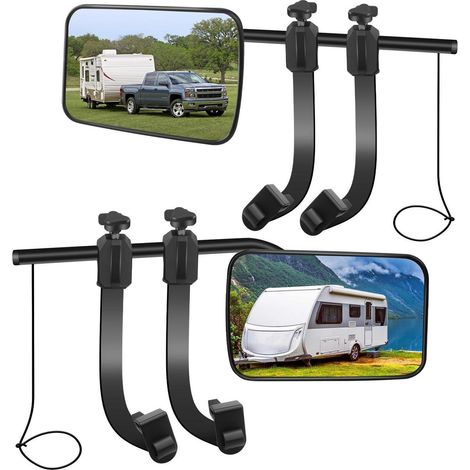Rétroviseur universel pour caravane et camping-car, lot de 2, 12x19 cm, fixation facile, rotatif 360° (1/5)