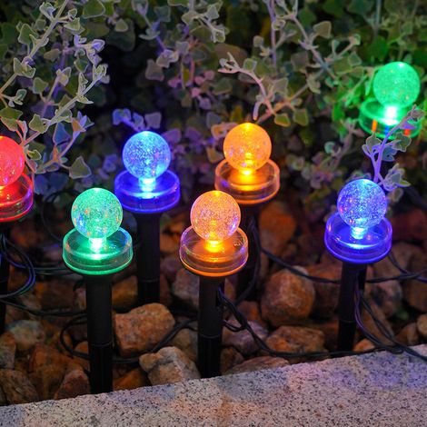 Lot de lampes solaires extérieures – 10 LED multicolores, globe lumineux, étanche – Décoration pour arbre, jardin, camping, fête et clôture (1/2)