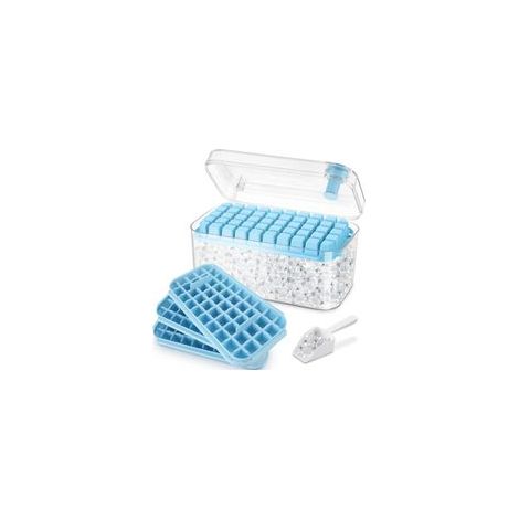 （Bleu）Bac a Glacons avec 150 Cubes de Glace, Glaçons Moule avec Couvercles incluant un Couvercle et un Récipient, il suffit d'appuyer pour libérer la Glace, 3 Niveaux, 1 Seau à Glace et une Pelle