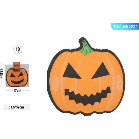 Tovaglioli Halloween con zucca 33 x 33 cm 10 pezzi PartyGo