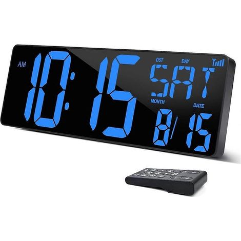 Grande horloge murale numérique synchronisée Wi-Fi, grand écran LED de 16,5 pouces avec affichage de la température, de la date et du jour de la semaine, pour la maison et le bureau, prise européenne. (1/5)