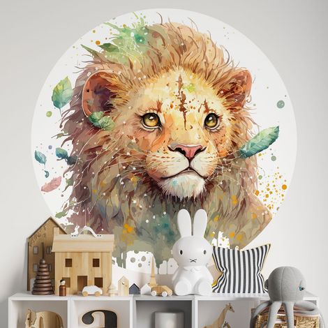 Sticker mural rond / cercle Enfants - Lion - Diamètre 30 cm - Adhésif MAT (1/2)