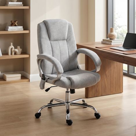 Fauteuil bureau massant chauffant ergonomique, hauteur et accoudoirs réglables gris. Relaxation et confort pour vos journées de travail stressantes et intenses. (1/5)