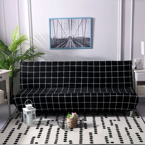Housse de canapé sans accoudoirs Extensible Protège-canapé pliant en tissu chimique doux imprimé motif losange noir (1/5)