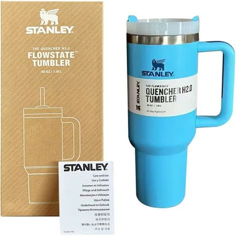 Gobelet isotherme de 1,2 L en acier inoxydable avec poignée et paille, idéal pour les voyages en voiture (bleu).