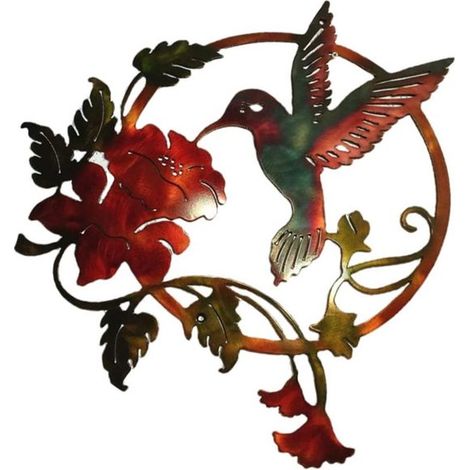 Décoration murale colibri en métal, décoration murale pour salon, décoration murale en métal, fer rouge/vert (1/5)