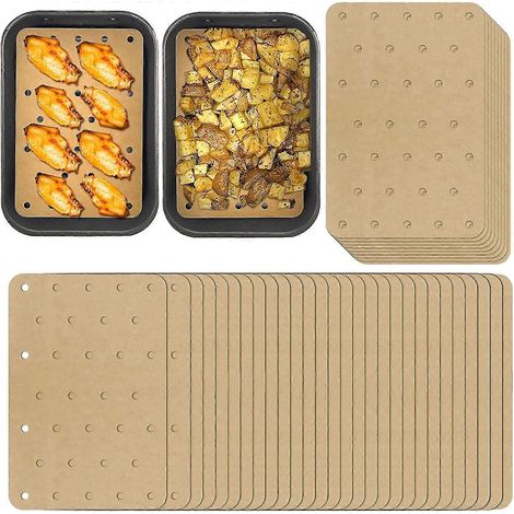 Wabjtam Lot de 100 accessoires pour friteuse à air double : feuilles de papier sulfurisé antiadhésives, papier cuisson rond jetable. (1/4)