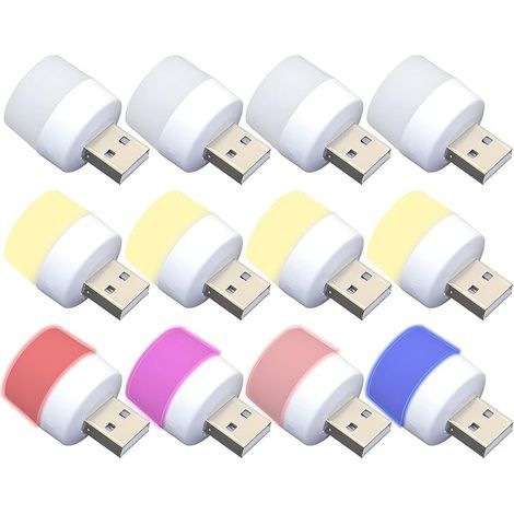 Lumières USB de nuit, mini ampoule LED, sans capteur de lumière, enfichable, blanc chaud, compact, idéal pour chambre à coucher, salle de bain, cuisine, voiture (1/5)
