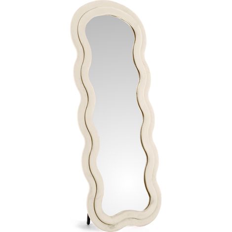 Specchiera da Terra 170x70 cm Design Ondulato Rivestita in Velluto con Supporto in Metallo Specchio Figura Intera Moderno per Camera da Letto Soggiorno Cabina Armadio Beige