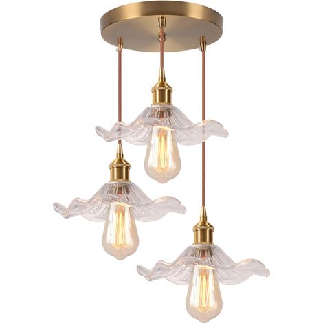 Plafonnier D'Intérieur Vintage Suspension Luminaire En Verre Lustre Rétro 3 Lumières Suspension Moderne