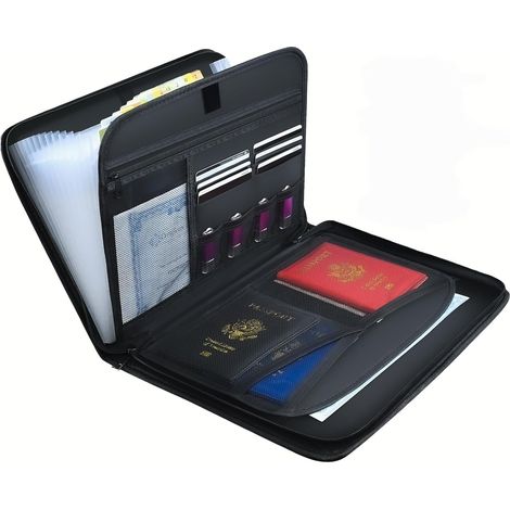 Porte-documents A4 ignifuge avec 13 compartiments et fermeture éclair, imperméable, en verre silicone, pour le bureau, l'école, la maison - Porte-documents avec plusieurs compartiments pour hommes (1/5)