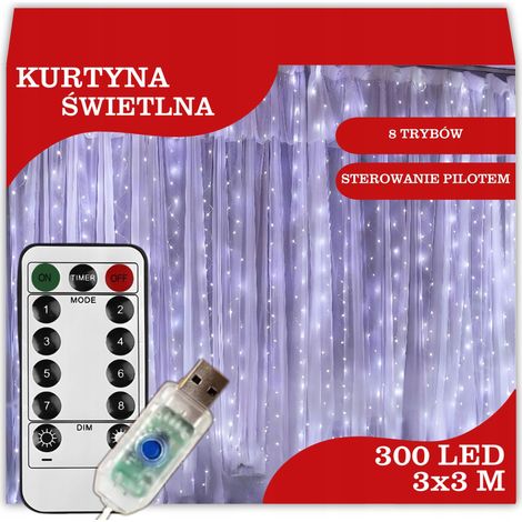 Cortina de luces LED 3x3, luces navide帽as, guirnalda de 谩rbol de Navidad de 300 LED, fr铆a