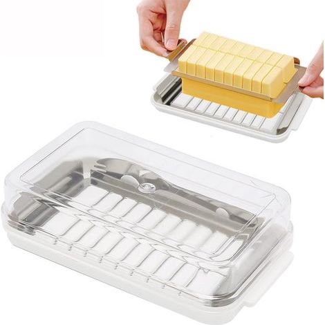Boîte de rangement en acier inoxydable pour coupe-beurre, coupe-beurre, distributeur de fromage, beurrier en forme de couteau, coupe-beurre avec couvercle et fourchette, 19 x 10,7 x 4,8 cm (1/5)