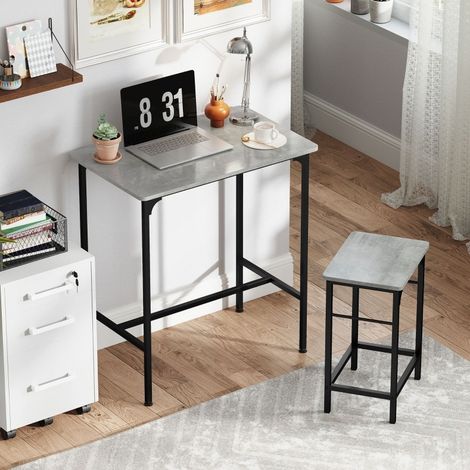 MEUBLIV Bartisch-Set mit 2 grauen Hockern und schwarzem Stahlgestell (1/5)