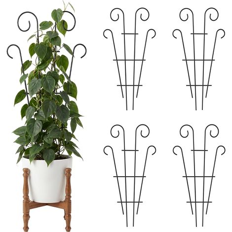 Lot de 4 Treillis métal 81 cm, Support pour Plantes grimpantes, Pots de Fleurs, Lierre et vignes, Motif Vague Noir, intérieur/extérieur (1/5)