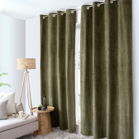 Rideau thermique ALPAGA 140 x 240 cm – Velours chenillé – Doublure polaire - 140x240cm - Argile (1/2)