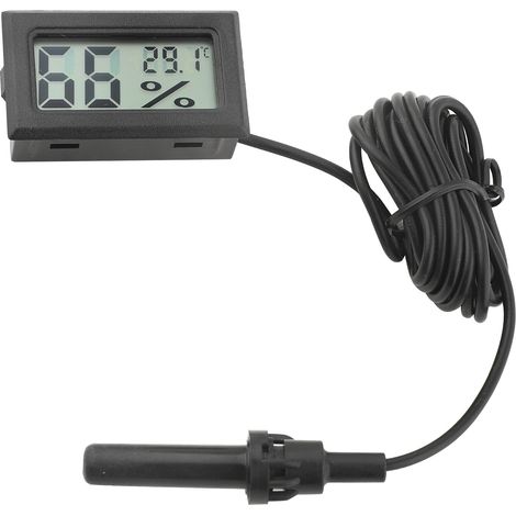 Hygromètre thermomètre et humidité numérique carré avec sonde, ligne de 1,5 m (noir)
