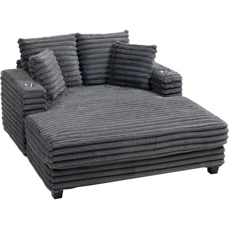 Canapé avec méridienne avec porte-gobelet pliable pour salon Canapé-lit places méridienne, porte-gobelet, gris, idéal salon. (1/5)