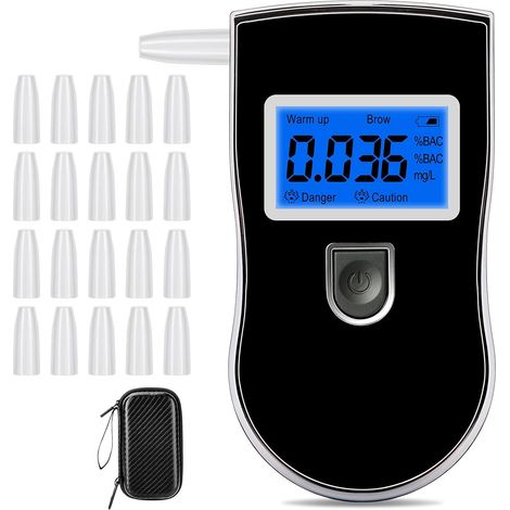 Alkoholtester mit 20 Mundstücke, Digital Alkoholmessgerät mit LED-Display, Halbleiter Sensorik Promilletester, Tragbarer Atemalkoholtester für Den Persönlichen und Professionellen Gebrauch (1/5)
