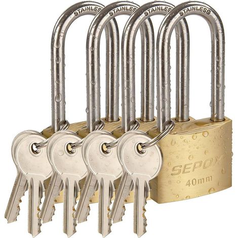 Cadenas à clé identique 40mm, résistant aux intempéries, laiton, anse en acier inoxydable, 4 pièces