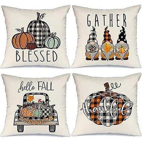 Lot de 4 taies d'oreiller automnales 50 cm x 50 cm pour une décoration de ferme ou de Thanksgiving (1/4)