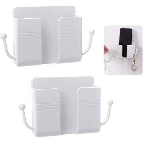 2-teilige Wandhalterung für Mobiltelefone und Fernbedienung, ABS-Kunststoff mit Haken, Wand-Organizer-Box, selbstklebend (1/5)