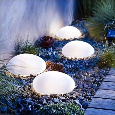 Lot de 4 lampes solaires décoratives pour le jardin - Pierres solaires étanches pour une utilisation extérieure, LED blanc froid-AquaForge (1/5)